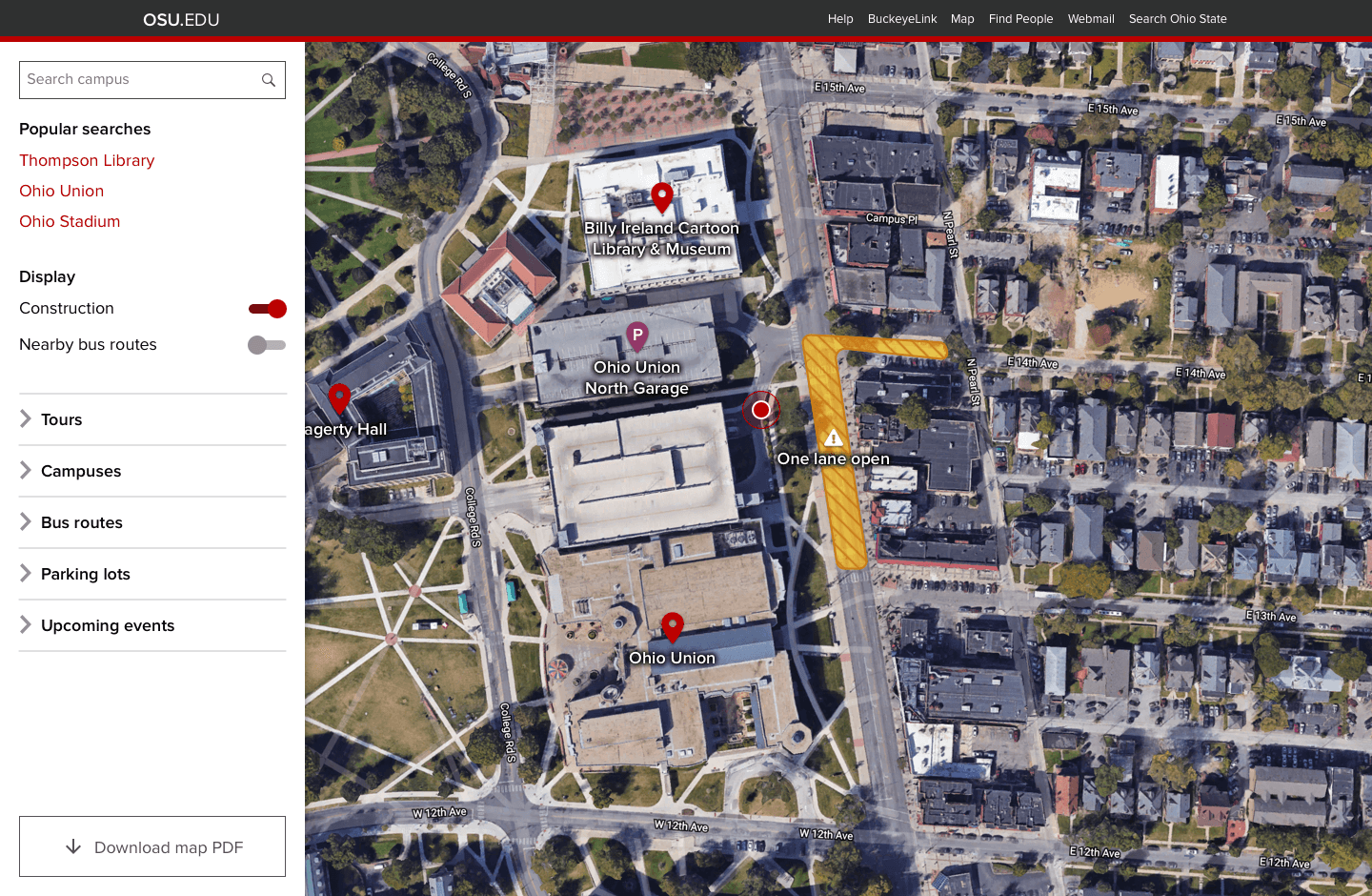Screenshot mockup of proposed changes to campus map