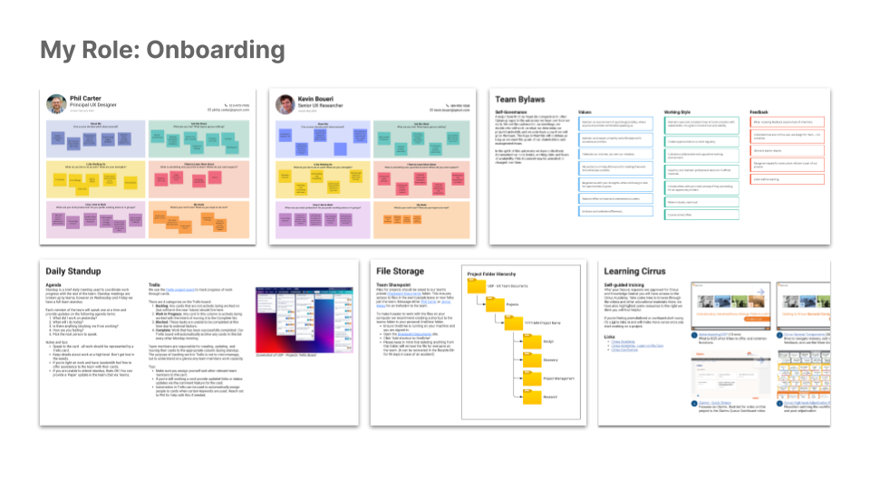 Screenshot of onboarding artifact for UX team