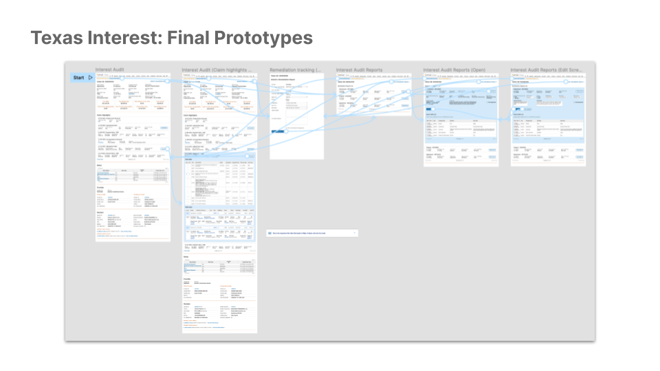 Screenshot of claims processing system prototype