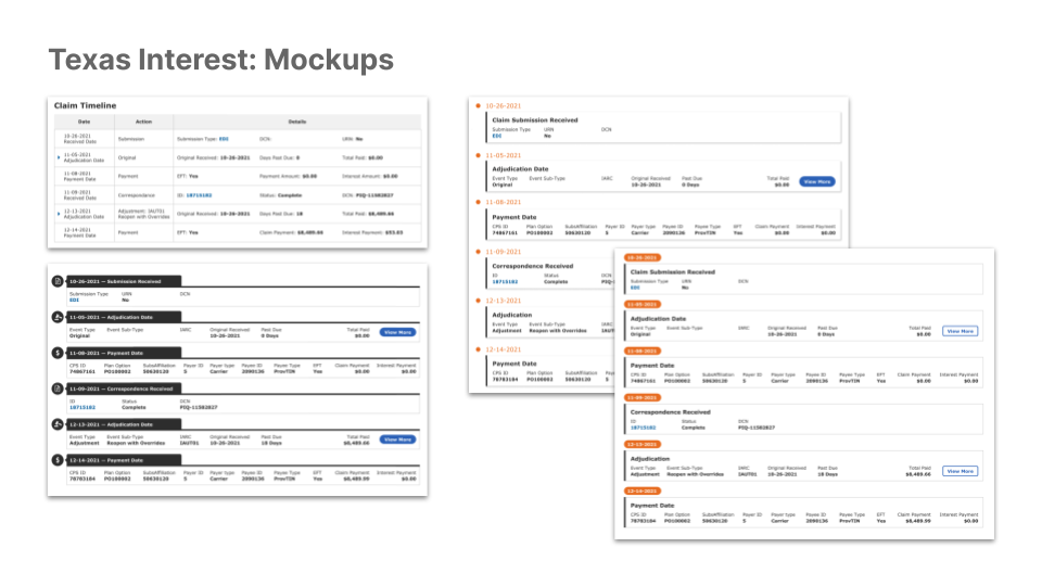 Screenshot of claims processing system prototype