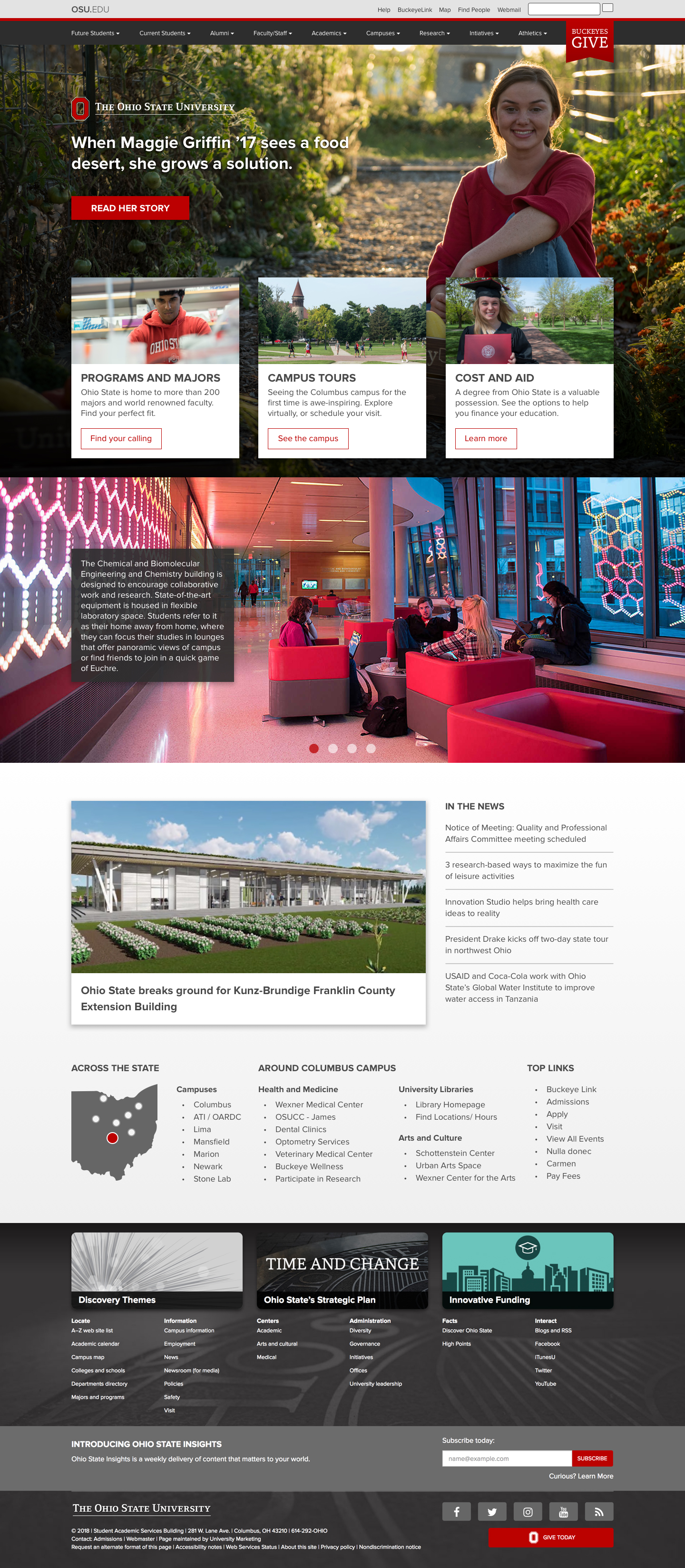Screenshot of the new OSU homepage