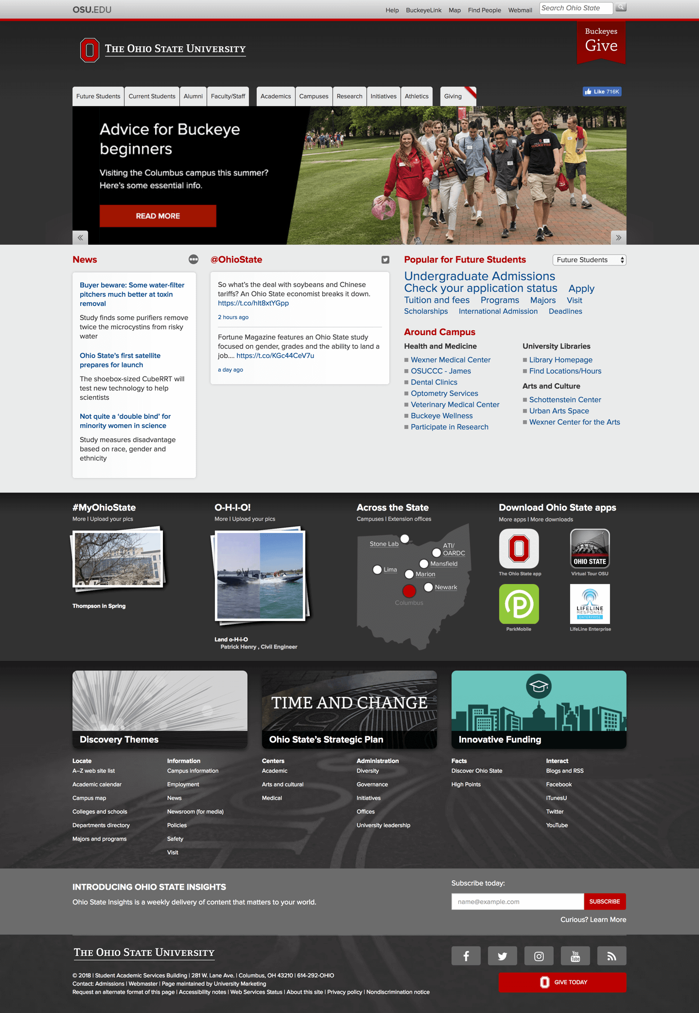 Screenshot of the old OSU homepage
