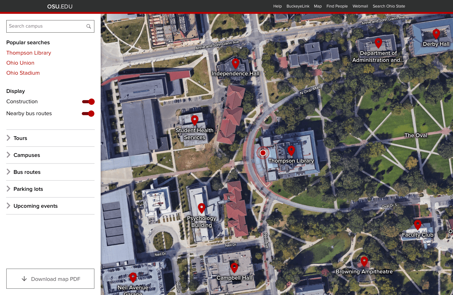 Screenshot mockup of proposed changes to campus map