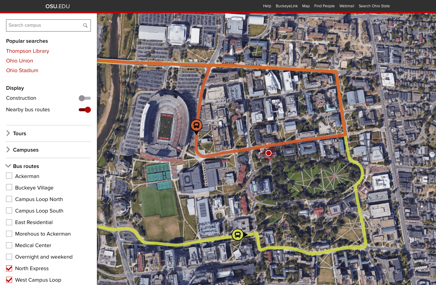 Screenshot mockup of proposed changes to campus map