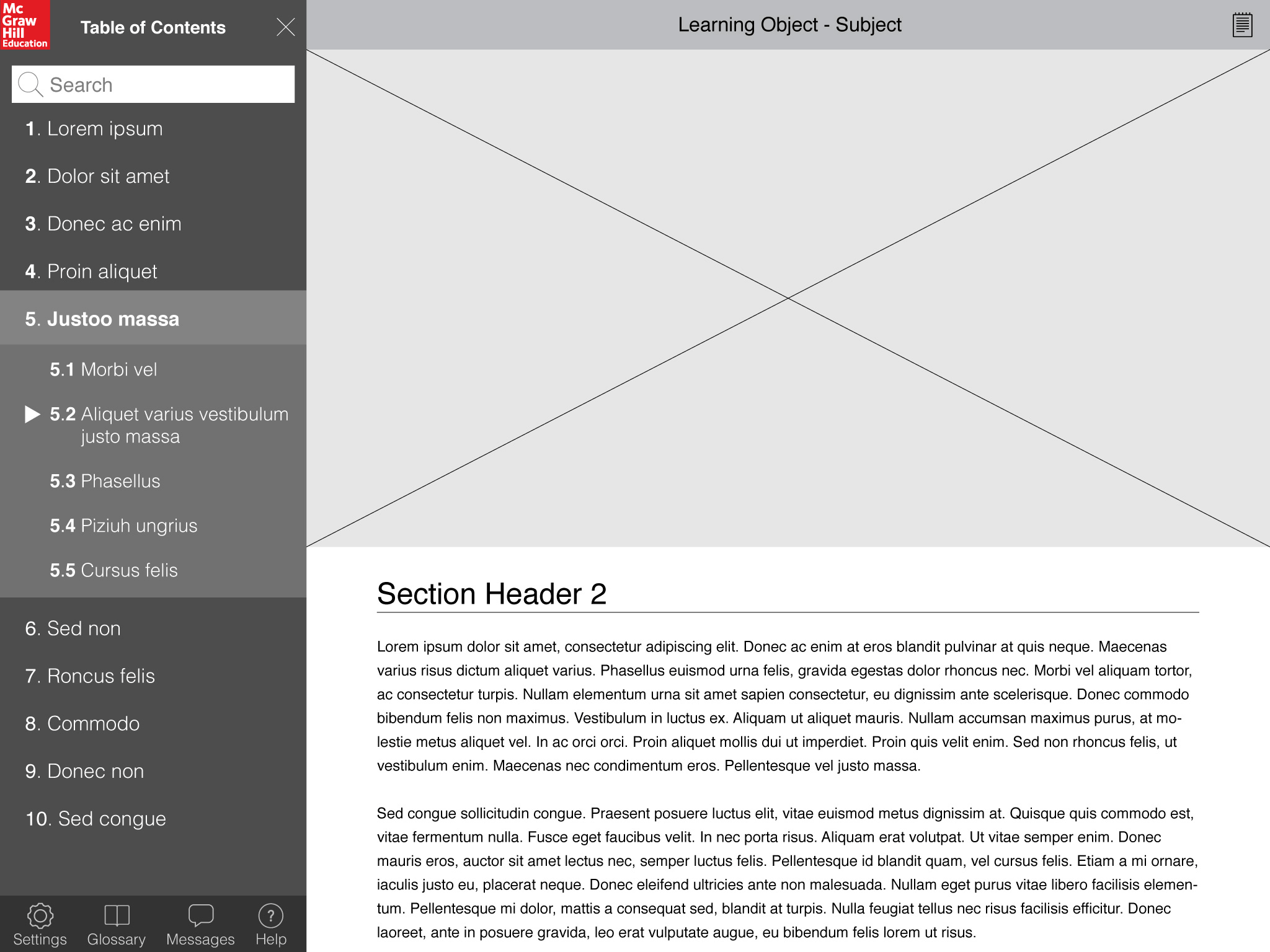 Screenshot of low fidelity user flows through the learning platform system