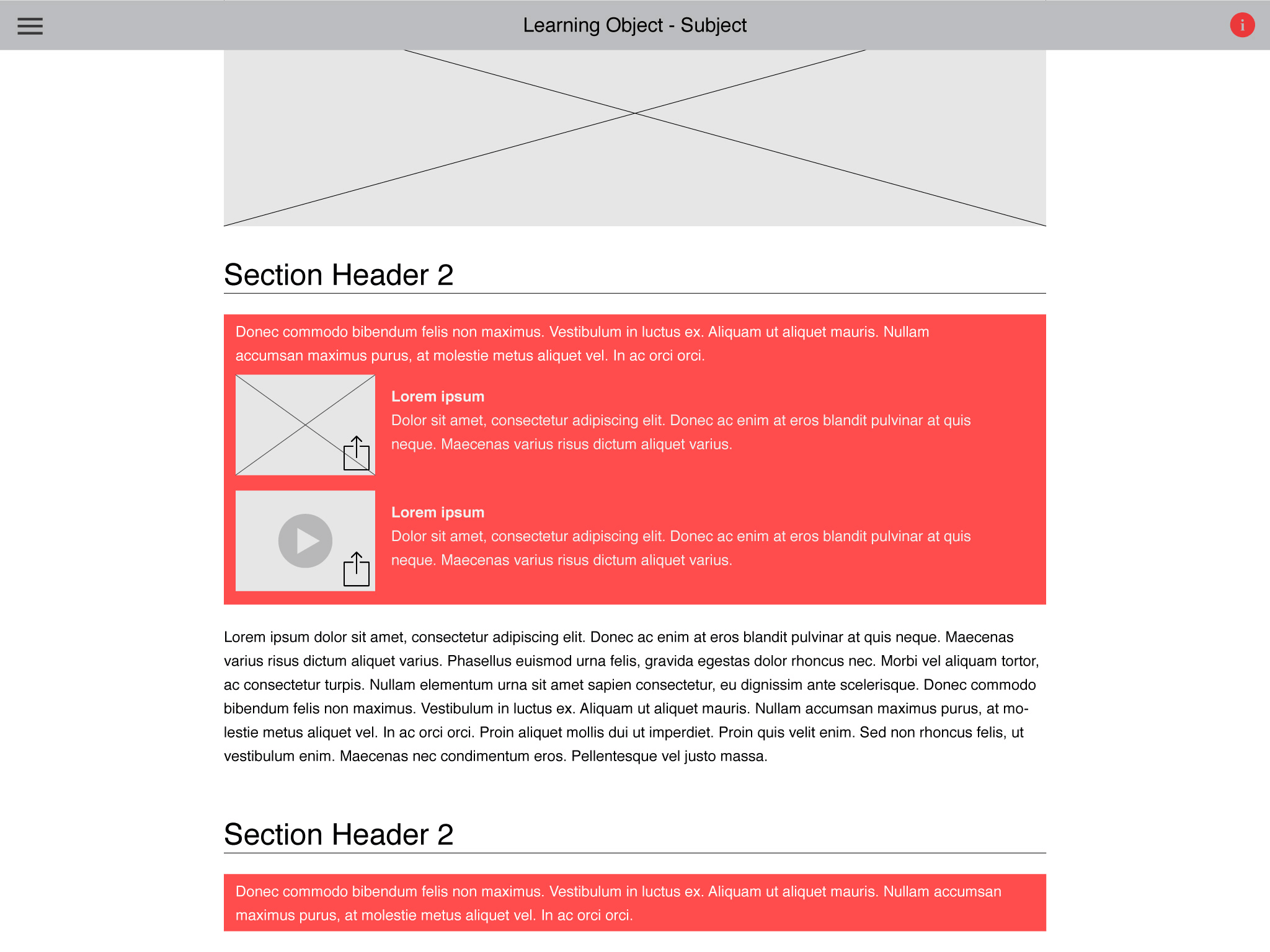 Screenshot of low fidelity user flows through the learning platform system