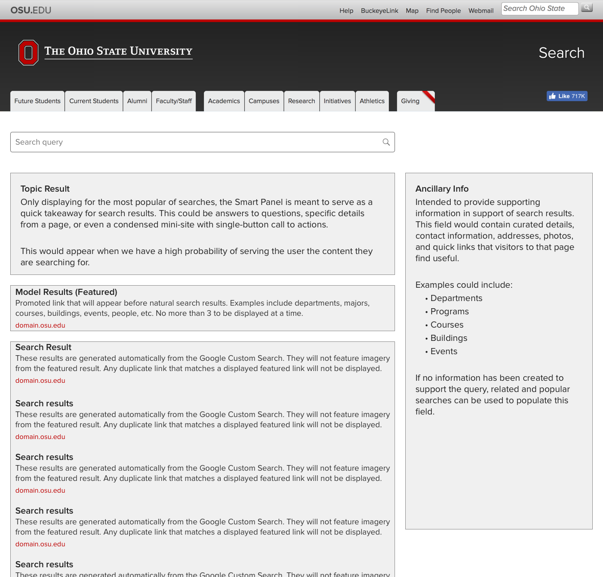 Screenshot mockup of search results page proposed changes